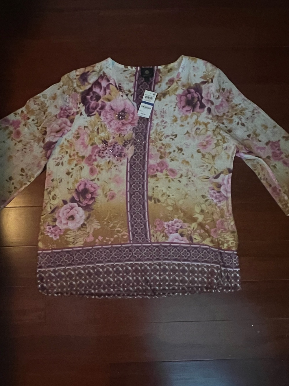 Floral Embroidered Blouse in Lavender and Olive